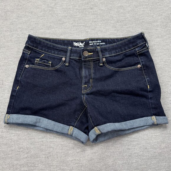 Mossimo Womens Mid-Rise Midi Denim Shorts Size 4 Blue Cuffed Hem Stretch Pockets - Picture 1 of 11